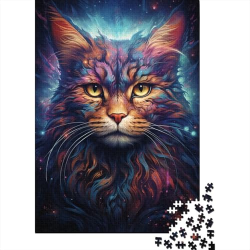 Psychedelisches Gemälde, Sternenhimmel-Katzen-Puzzle, lustiges Premium-Karton-Puzzle für Jungen oder Mädchen, 1000 Teile (75 x 50 cm) von QBIREX