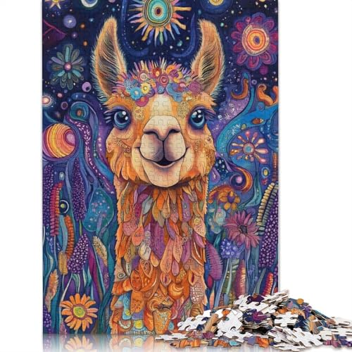 Psychedelisches Lama auf blühender Wiese, 1000 Teile, Papierpuzzle für Erwachsene, Puzzle, Lernspiel, Herausforderungsspielzeug (38 x 26 cm) von QBIREX