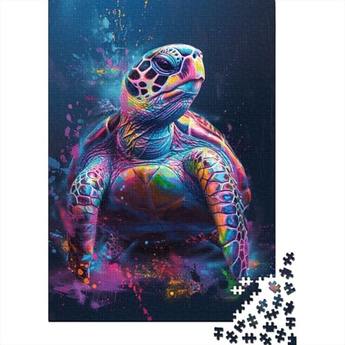 Psychedelisches buntes Schildkröten-Puzzle, kreative Spiele, 100% recycelter Karton, Puzzle für Erwachsene, 1000 Teile (75 x 50 cm) von QBIREX
