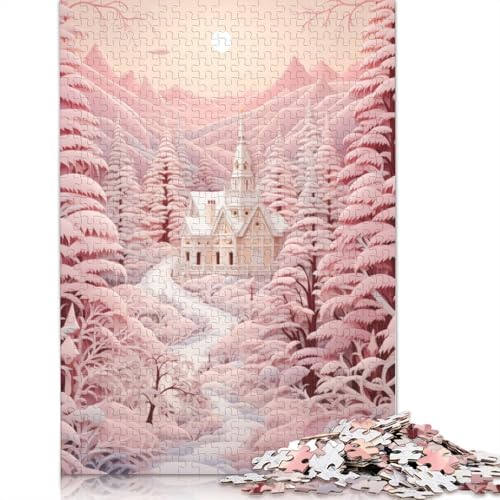 Puderrosa Winterpuzzle, Dekompressionsspielzeug, rechteckiges Papierpuzzle für Kinder und Erwachsene ab 12 Jahren, 1000 Teile (75 x 50 cm) von QBIREX