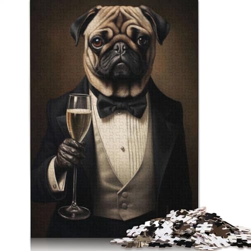 Pug Dog Dressed in Tuxedo Puzzles 1000 Teile Schwer Puzzle Spielzeug Lernspiel Impossible Herausforderung Spielzeug Für Erwachsene Und Kinder Ab 14 Jahren 1000pcs (40x28cm) von QBIREX