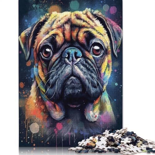 Pug Dog Painting Puzzles 1000 Teile Schwer Puzzle Spielzeug Lernspiel Impossible Herausforderung Spielzeug Für Erwachsene Kinder 1000pcs (75x50cm) von QBIREX
