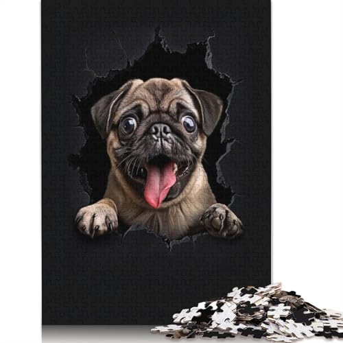 Pug Dog Puzzle 1000 Teile Schwer Puzzle Spielzeug Lernspiel Impossible Herausforderungsspielzeug Für Erwachsene Kinder 1000pcs (75x50cm) von QBIREX