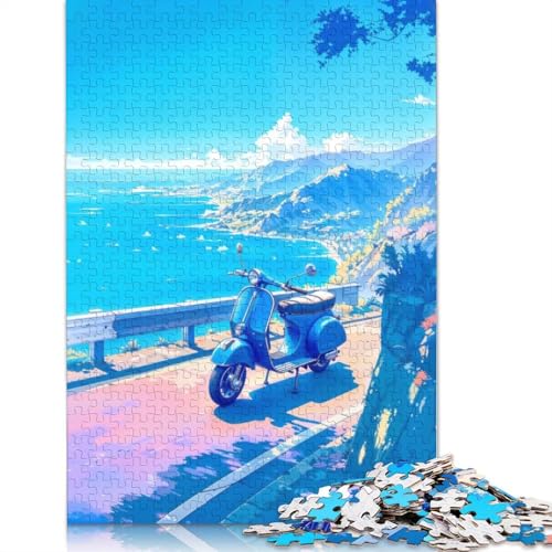 Puzzle „Blauer Roller am Meer“, einzigartige Heimdekoration, 100% recycelter Karton, Puzzle für Erwachsene und Kinder, Tagesgeschenke, 1000 Teile (38 x 26 cm) von QBIREX