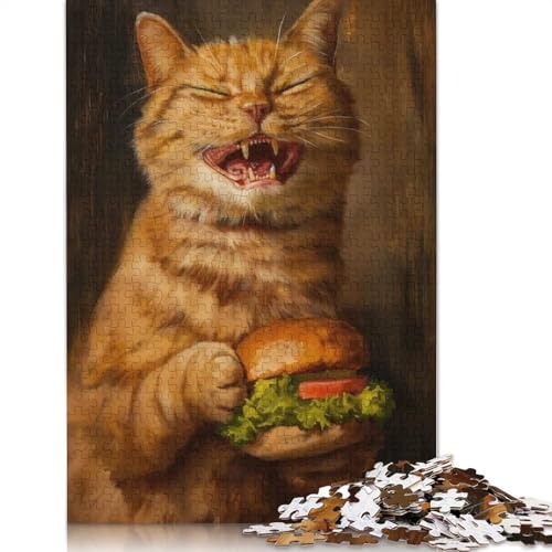 Puzzle „Böse glückliche Katze“, Burger, anpassbare Bilder, 100% recycelter Karton, Puzzle für Kinder und Erwachsene ab 12 Jahren, einzigartiges Geschenk, 1000 Teile (75 x 50 cm) von QBIREX