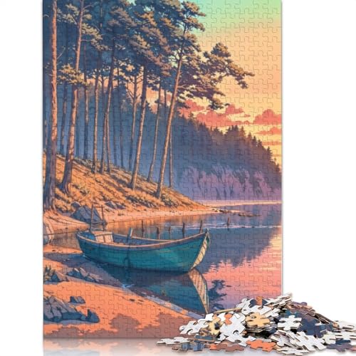 Puzzle „Boot am See“, 100% recycelter Karton, 100% recycelter Karton, Puzzle für Jungen oder Mädchen, Geschenk, 1000 Teile (38 x 26 cm) von QBIREX