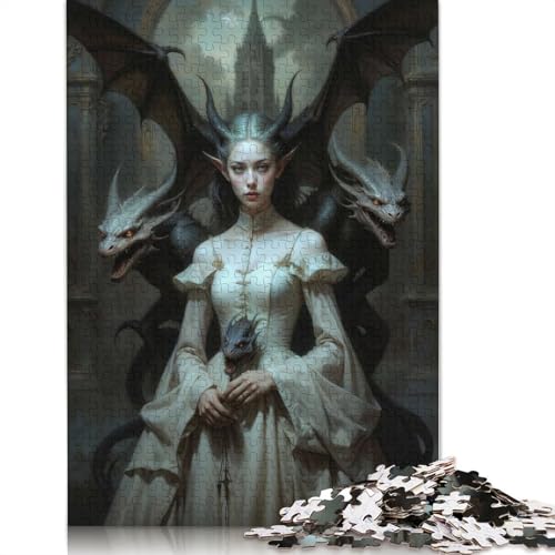 Puzzle „Die Königin des Drachenschlosses“, 100% recycelter Karton, 100% recycelter Karton, Puzzle für Jungen oder Mädchen, Geschenk, 1000 Teile (75 x 50 cm) von QBIREX