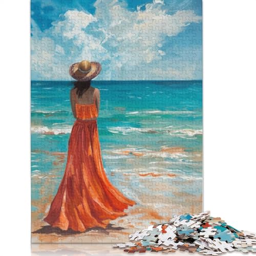 Puzzle „Eine einsame Frau an einem Strand“, präzises, ineinander greifendes, rechteckiges Papierpuzzle für Jungen oder Mädchen, 1000 Teile (75 x 50 cm) von QBIREX
