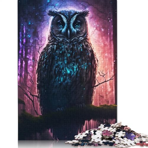 Puzzle „Eule im Wald malen“, Lernspiele, Familienaktivitäten, Premium-Karton-Puzzle für Frauen und Männer, 1000 Teile (75 x 50 cm) von QBIREX