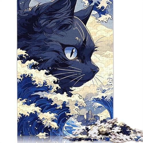 Puzzle „Katze in Welle“, kreative Spiele, 100% recycelter Karton, Puzzle für Erwachsene, 1000 Teile (75 x 50 cm) von QBIREX