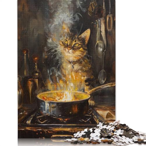 Puzzle „Katze in der Küche“, Malpuzzle, Denksportaufgabe, 100% recycelter Karton, für Kinder und Erwachsene ab 12 Jahren, 1000 Teile (38 x 26 cm) von QBIREX