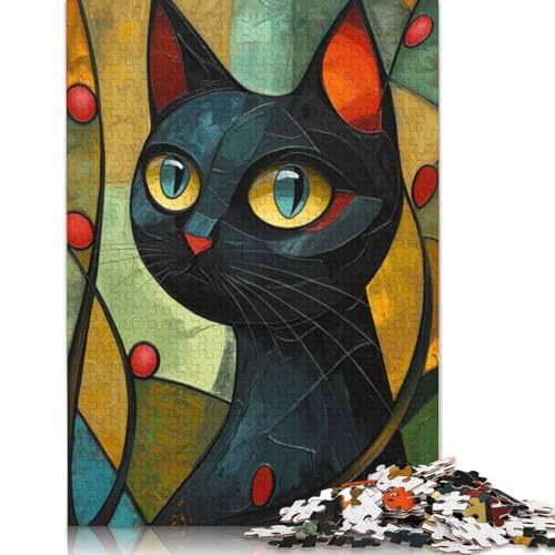 Puzzle „Katze in kubistischen Farben“, einzigartige Heimdekoration, 100% recycelter Karton, Puzzle für Jungen oder Mädchen, 1000 Teile (75 x 50 cm) von QBIREX