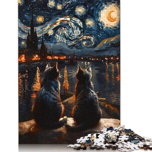 Puzzle „Katzen und die Sternennacht“, Stressabbau, 100% recycelter Karton, Puzzle für Erwachsene und Kinder, einzigartiges Geschenk, 1000 Teile (75 x 50 cm) von QBIREX