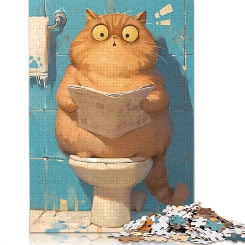 Puzzle „Pummelige Katze auf Toilette“, einzigartige Heimdekoration, 100% recycelter Karton, Puzzle für Erwachsene, 1000 Teile (75 x 50 cm) von QBIREX