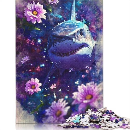 Puzzle „Shark in Bloom“, 100% recycelter Karton, 100% recycelter Karton, Puzzle für Jungen oder Mädchen, Geschenk, 1000 Teile (38 x 26 cm) von QBIREX