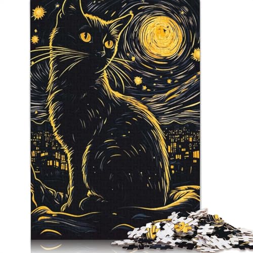 Puzzle „Sternennacht“ mit schwarzer Katze, 100% recycelter Karton, 100% recycelter Karton, Puzzle für Jungen oder Mädchen, Geschenk, 1000 Teile (38 x 26 cm) von QBIREX