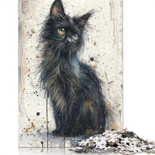 Puzzle „Verzaubertes schwarzes Kätzchen“, 100% recycelter Karton, 100% recycelter Karton, Puzzle für Jungen oder Mädchen, 1000 Teile (26 x 38 cm) von QBIREX