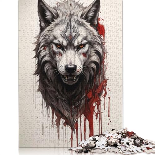 Puzzle 1000 Teile, Blutwolf-Puzzle für Erwachsene, Papppuzzles, Familienaktivität, 1000 Stück (75 x 50 cm) von QBIREX