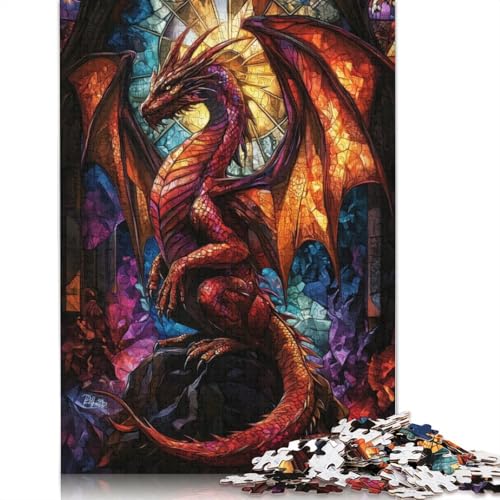 Puzzle 1000 Teile, Buntglas-Drachen-Puzzle, Schwierigkeitsgrad für Erwachsene, Lernspielzeug, Spiele, Familiendekoration (75 x 50 cm) von QBIREX