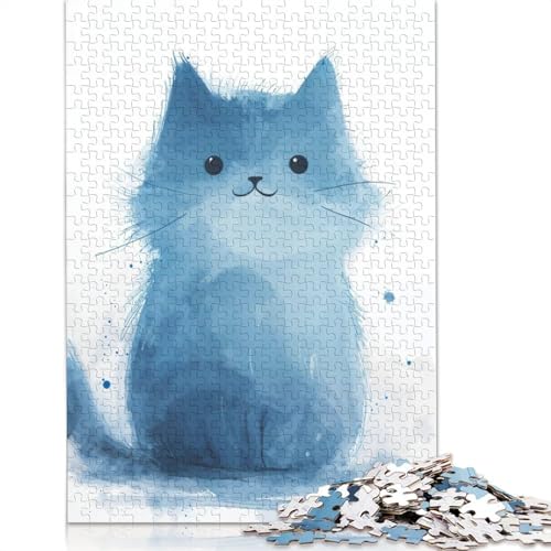 Puzzle Blue Hue Kitty Premium, 100 % recycelter Karton, 100 % recycelter Karton, für Kinder und Erwachsene, ab 12 Jahren, Weihnachtsgeschenk, 1000 Teile (26 x 38 cm) von QBIREX