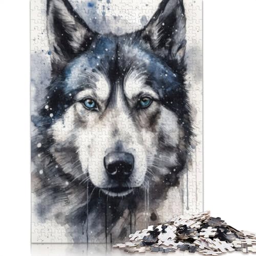 Puzzle Siberian Husky Aquarell, 520-teiliges Puzzle für Erwachsene, Holzpuzzle & Alter 18 Jahre und älter, Familienunterhaltungsspielzeug, 520 Teile (52 x 38 cm) von QBIREX