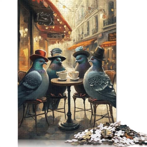 Puzzle für Erwachsene, 1000 Tauben in einem Pariser Café, Puzzle für Erwachsene, Lernspiel, Herausforderungsspielzeug, 1000 Teile (75 x 50 cm) von QBIREX