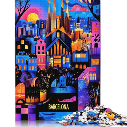 Puzzle für Erwachsene, 1000 Teile, Barcelona, farbenfrohes Stadtmosaik-Illustrations-Puzzle für Erwachsene, Lernspiel, Herausforderungsspielzeug, 1000 Teile (75 x 50 cm) von QBIREX