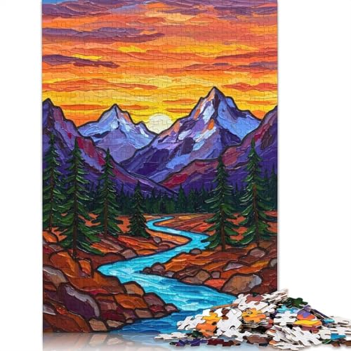 Puzzle für Erwachsene, 1000 Teile, Berg, Sonnenuntergang, Fluss, Papierpuzzles für Erwachsene, nachhaltige Puzzlespiele, 1000 Stück (75 x 50 cm) von QBIREX