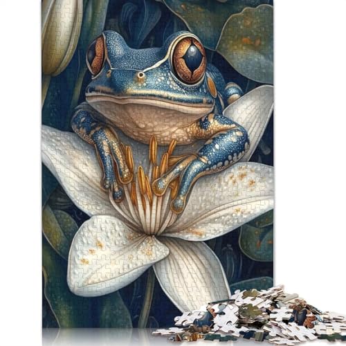 Puzzle für Erwachsene, 1000 Teile, Blauer Frosch auf Lilie, Puzzle für Erwachsene, Lernspiel, Herausforderungsspielzeug, 1000 Teile (75 x 50 cm) von QBIREX