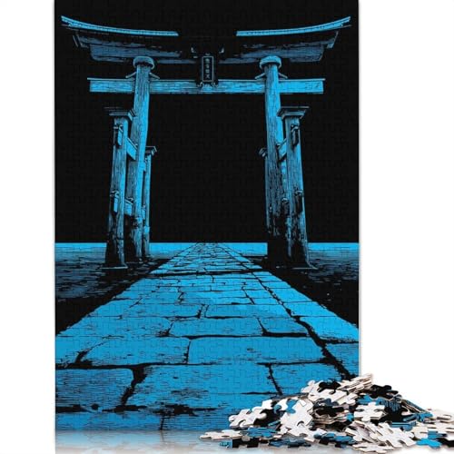 Puzzle für Erwachsene, 1000 Teile, Blaues Torii-Tor und Steinpfad, Puzzle für Erwachsene, Lernspiel, Herausforderungsspielzeug, 1000 Teile (38 x 26 cm) von QBIREX