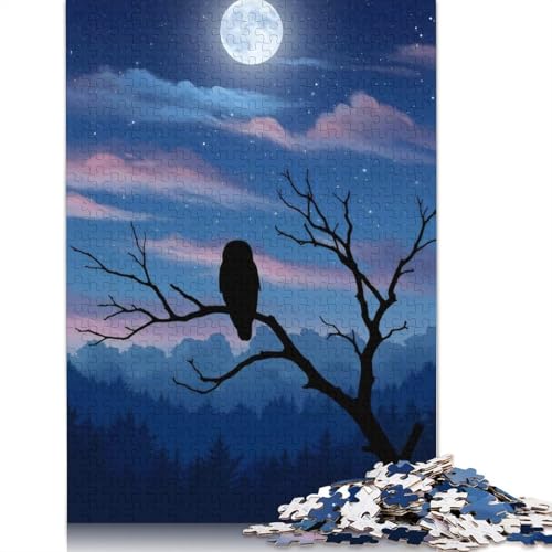 Puzzle für Erwachsene, 1000 Teile, Eule unter Mondlicht, Puzzle für Erwachsene, Lernspiel, Herausforderungsspielzeug, 1000 Teile (38 x 26 cm) von QBIREX