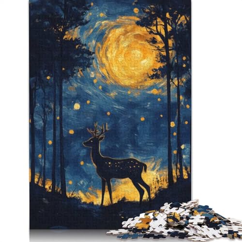 Puzzle für Erwachsene, 1000 Teile, Hirsch im Nachthimmel, Malpuzzle, Puzzle für Erwachsene, Lernspiel, Herausforderungsspielzeug, 1000 Teile (38 x 26 cm) von QBIREX