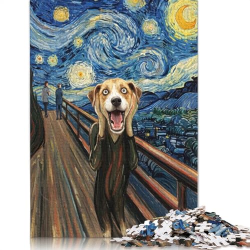 Puzzle für Erwachsene, 1000 Teile, Hundeschrei, Sternennacht-Parodie, Puzzle, Puzzles für Erwachsene, Lernspiel, Herausforderungsspielzeug, 1000 Teile (38 x 26 cm) von QBIREX