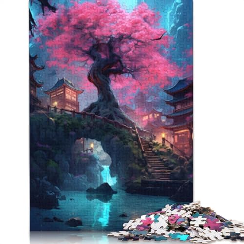 Puzzle für Erwachsene, 1000 Teile, Kirschbaumbrücke, Lernspielzeug, Spiele, Familiendekoration (75 x 50 cm) von QBIREX