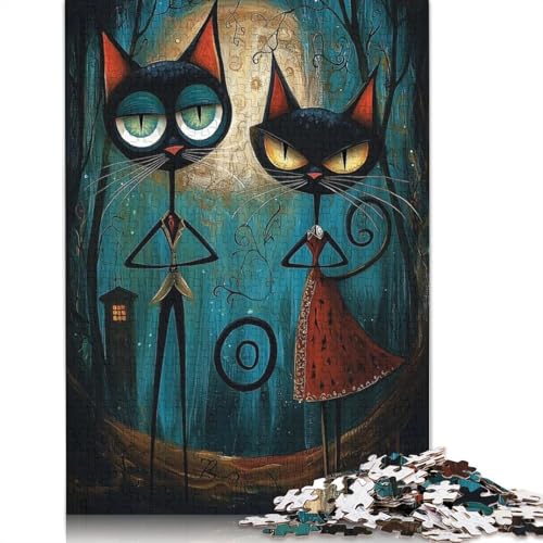 Puzzle für Erwachsene, 1000 Teile, Midnight Whiskers, Steampunk-Katzen-Duo, Papierpuzzle für Erwachsene und Jugendliche, Heimdekoration, Puzzlespielzeug, 1000 Teile (38 x 26 cm) von QBIREX