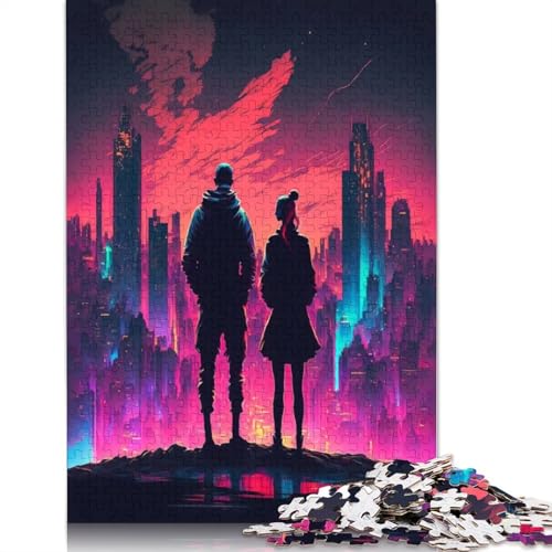 Puzzle für Erwachsene, 1000 Teile, Paar-Cyberpunk-Landschaftspuzzle für Erwachsene, anspruchsvolles Spiel (75 x 50 cm) von QBIREX