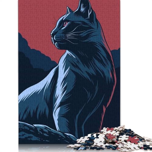 Puzzle für Erwachsene, 1000 Teile, stilisierte Schwarze Katzenillustration, Papierpuzzles für Erwachsene, nachhaltige Puzzlespiele, 1000 Stück (75 x 50 cm) von QBIREX