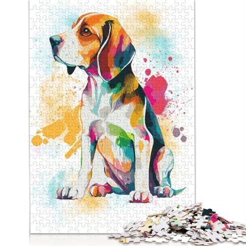 Puzzle für Erwachsene, Abstrakter, farbenfroher Beagle, 1000-teiliges Puzzle, Holzpuzzle für Erwachsene und ab 18 Jahren, Spielzeug, Wanddekoration, 1000 Teile (75 x 50 cm) von QBIREX
