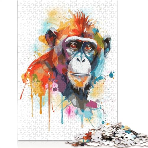 Puzzle für Erwachsene, Abstrakter Aquarellaffe, 1500-teiliges Puzzle, Holzpuzzle für Erwachsene und ab 18 Jahren, tolle Geschenke zu Weihnachten, 1500 Teile (85 x 57 cm) von QBIREX