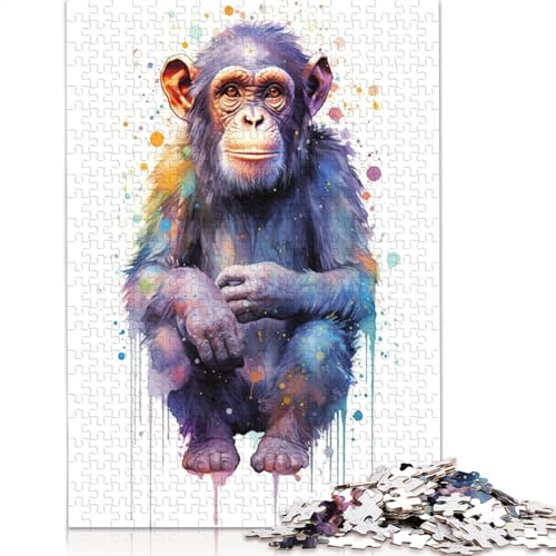 Puzzle für Erwachsene, Aquarell-Affenmalerei, 1000-teiliges Puzzle, Holzpuzzle für Erwachsene und ab 18 Jahren, Spiele, Spielzeug, Geschenk, 1000 Teile (75 x 50 cm) von QBIREX