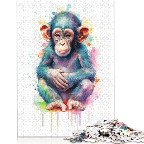 Puzzle für Erwachsene, Aquarell-Baby-AFFE, 1000-teiliges Holzpuzzle für Erwachsene und Personen ab 18 Jahren, schwierig und herausfordernd, 1000 Teile (75 x 50 cm) von QBIREX