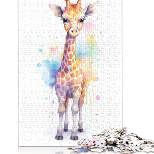 Puzzle für Erwachsene, Aquarell-Baby-Giraffe, 1000-teiliges Puzzle, Holzpuzzle für Erwachsene und ab 18 Jahren, Familienaktivität, 1000 Teile (75 x 50 cm) von QBIREX