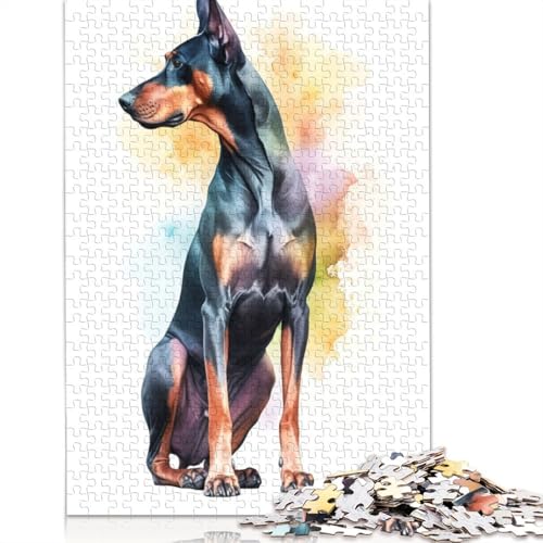 Puzzle für Erwachsene, Aquarell-Dobermann-Welpe, 1000-teiliges Puzzle, Holzpuzzle für Erwachsene und ab 18 Jahren, tolle Geschenke zu Weihnachten, 1000 Teile (75 x 50 cm) von QBIREX