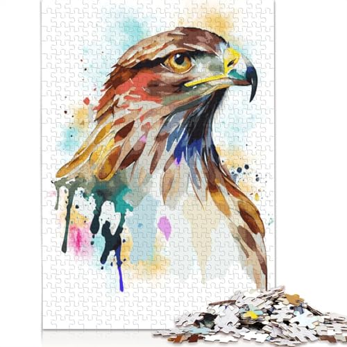 Puzzle für Erwachsene, Aquarell-Falkenmalerei, 1500-teiliges Holzpuzzle für Erwachsene ab 18 Jahren, Lernspielzeug, 1500 Teile (85 x 57 cm) von QBIREX