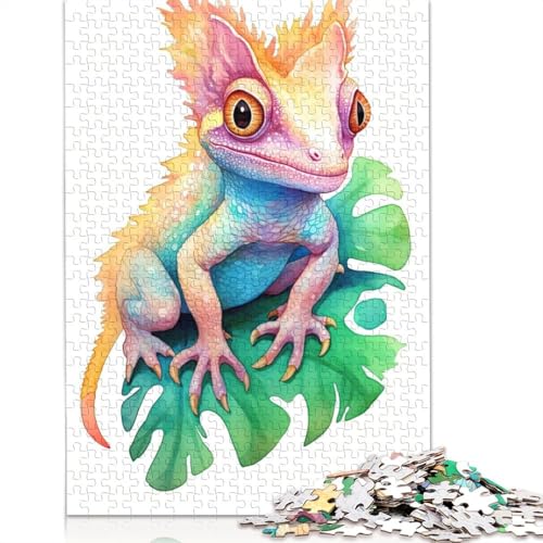 Puzzle für Erwachsene, Aquarell-Gecko-Gemälde, 520-teiliges Holzpuzzle für Erwachsene und Personen ab 18 Jahren, schwierig und herausfordernd, 520 Teile (52 x 38 cm) von QBIREX