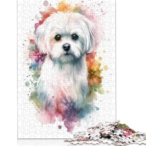 Puzzle für Erwachsene, Aquarell-Malteser-Hund, 520-teiliges Puzzle, Holzpuzzle, ab 18 Jahren, Weihnachts- und Geburtstagsgeschenke, 520 Teile (52 x 38 cm) von QBIREX