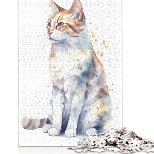 Puzzle für Erwachsene, Aquarell-Manx-Katzen-Kunst, 520 Teile, aus Holz, ab 18 Jahren, Lernspielzeug, 520 Teile (52 x 38 cm) von QBIREX
