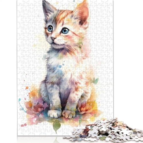 Puzzle für Erwachsene, Aquarell-Manx-Katzenkätzchen, 520-teiliges Puzzle, Holzpuzzle für Erwachsene und ab 18 Jahren, tolle Geschenke zu Weihnachten, 520 Teile (52 x 38 cm) von QBIREX
