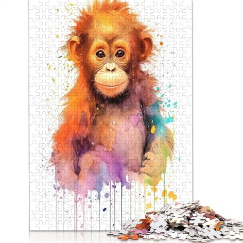 Puzzle für Erwachsene, Aquarell-Orang-Utan-Baby, 520-teiliges Puzzle, Holzpuzzle für Erwachsene und ab 18 Jahren, Familienaktivität, 520 Teile (52 x 38 cm) von QBIREX