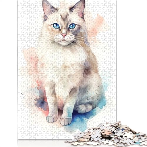Puzzle für Erwachsene, Aquarell-Ragdoll-Katze, 1500 Teile, Holzpuzzle für Erwachsene und Personen ab 18 Jahren, anspruchsvolles Spielpuzzle, 1500 Teile (85 x 57 cm) von QBIREX